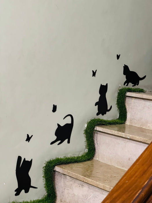 Wooden 4 cats and 4butterflies decoration